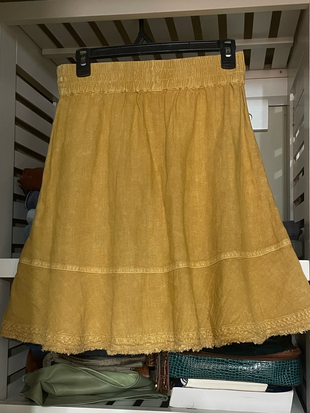 Pilcro Linen Blend Mustard/Gold Tiered Drawstring Skirt - Picture 4 of 11